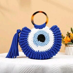 Blue and White Crochet Handbag